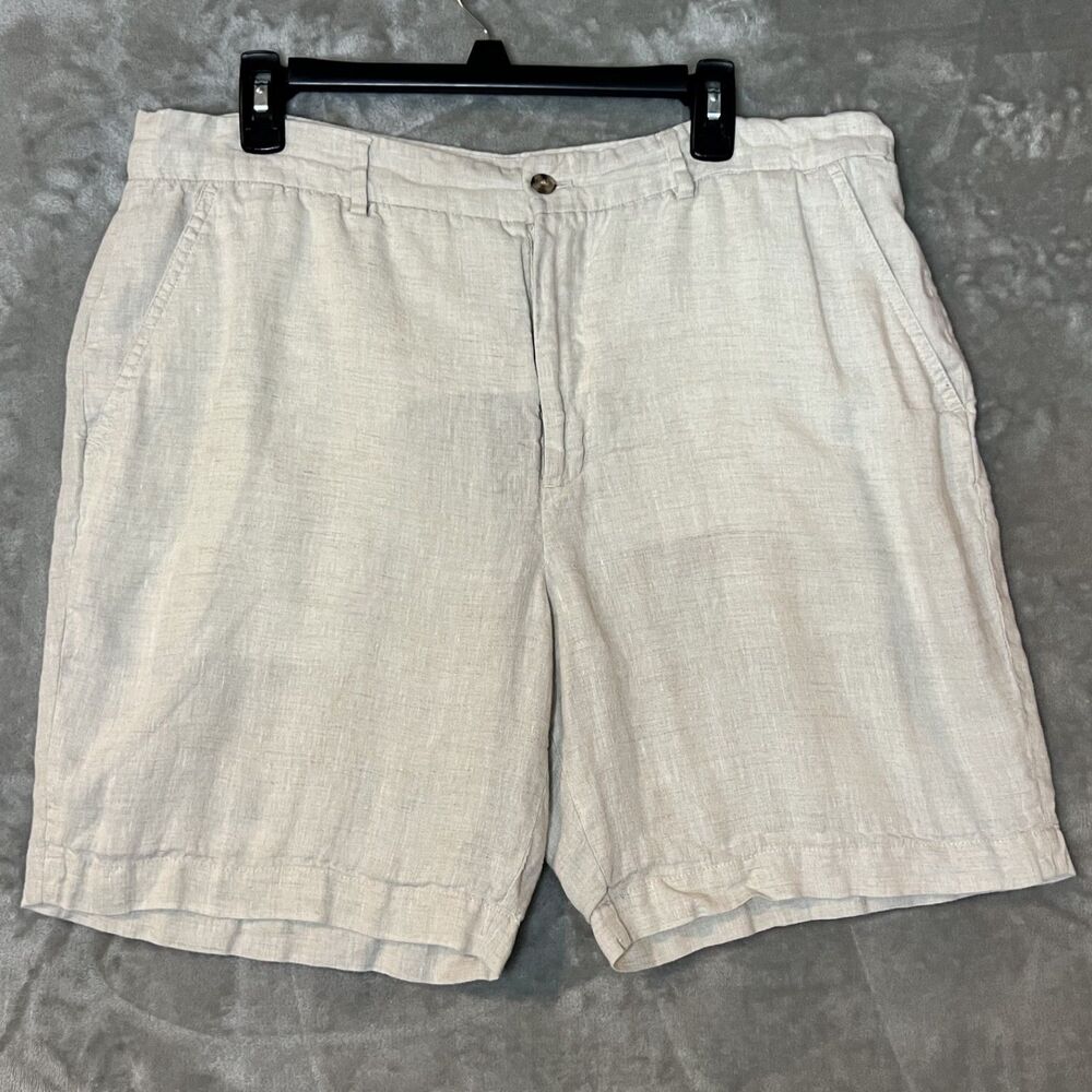 Zara Regular Fit Men’s 100% Linen Beige Casual 7 Inch Inseam Shorts Size XL